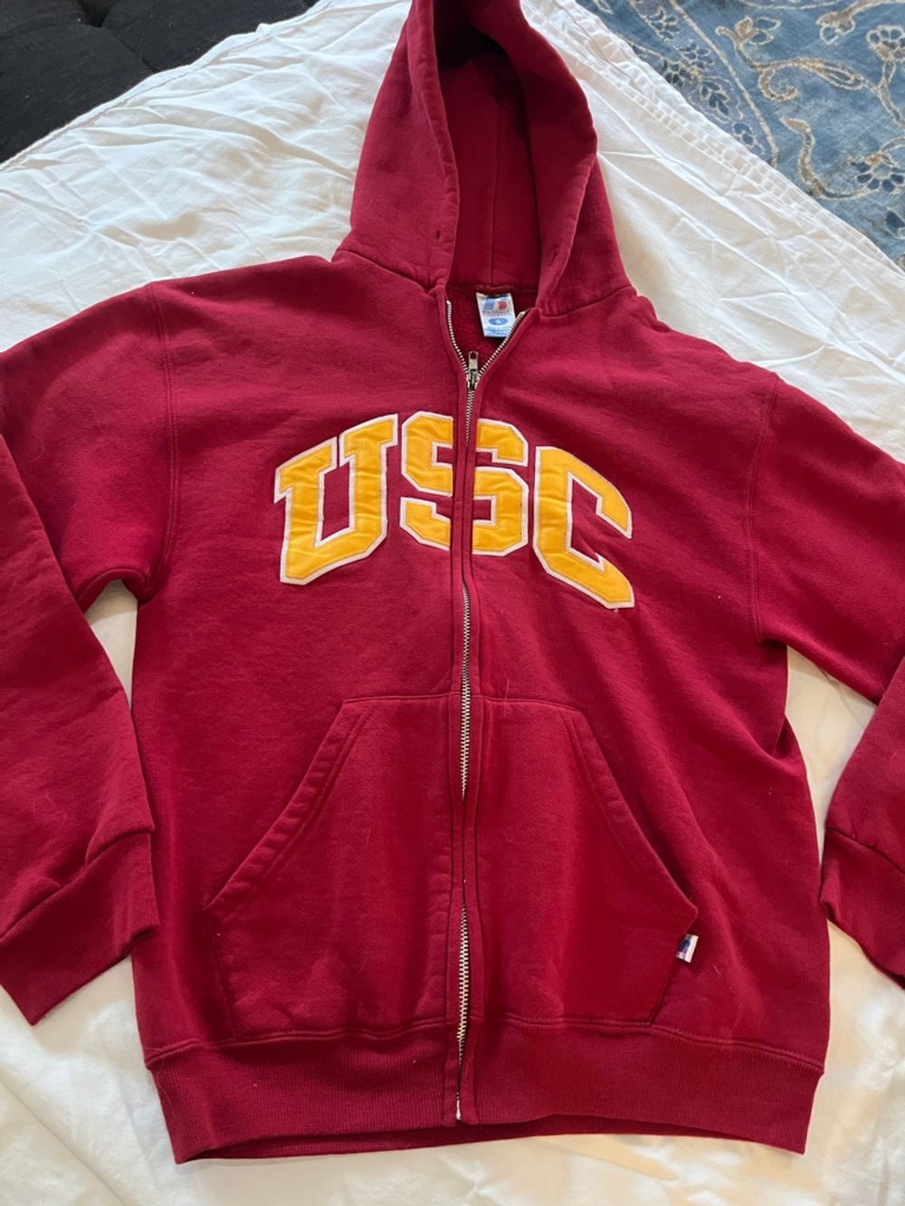 Maroon Zip-Up Hoodie with Gold USC Appliqué